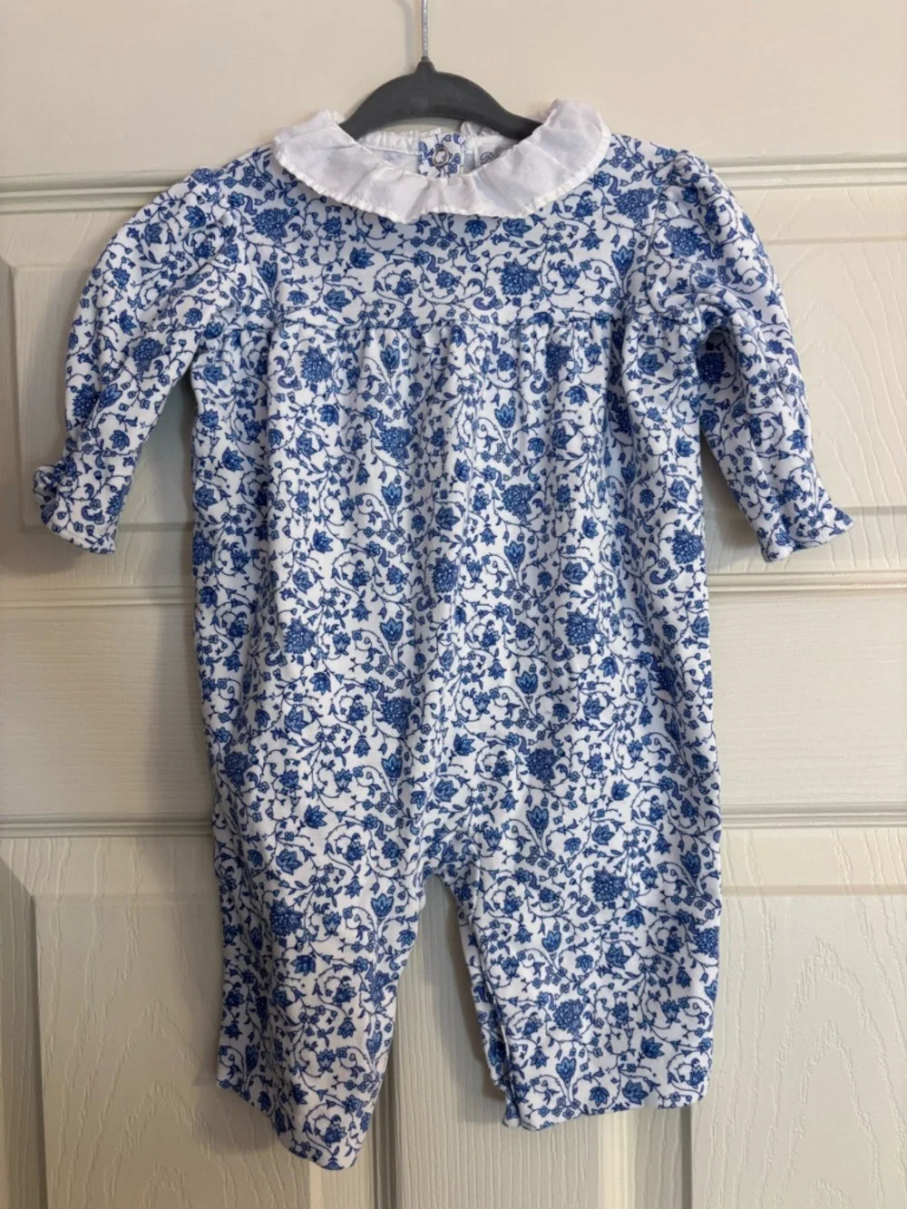 Ralph Lauren Blue Floral One-Piece with White Peter Pan Collar